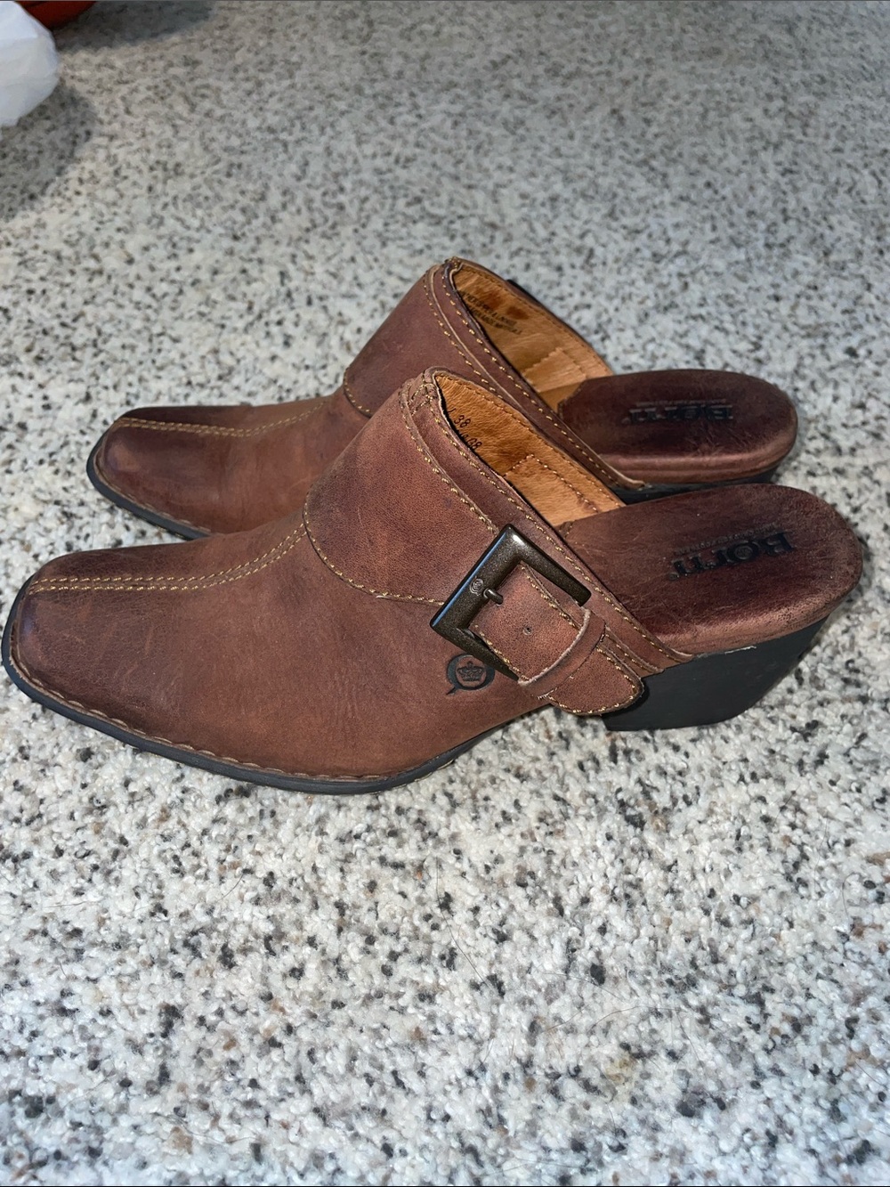 Born Brown Leather Clog Mules with Buckle women’s size 7